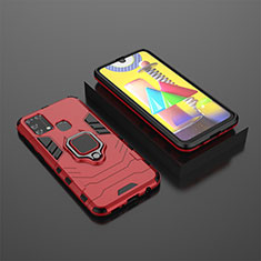 Custodia Silicone e Plastica Opaca Cover con Magnetico Anello Supporto KC1 per Samsung Galaxy M31 Prime Edition Rosso