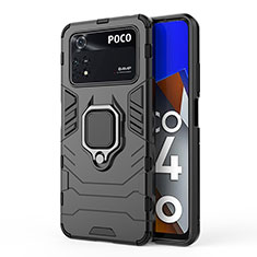 Custodia Silicone e Plastica Opaca Cover con Magnetico Anello Supporto KC1 per Xiaomi Poco M4 Pro 4G Nero