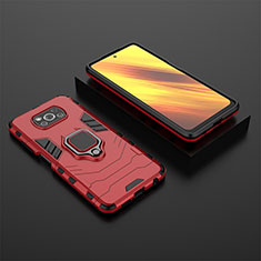Custodia Silicone e Plastica Opaca Cover con Magnetico Anello Supporto KC1 per Xiaomi Poco X3 NFC Rosso