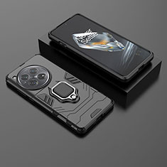 Custodia Silicone e Plastica Opaca Cover con Magnetico Anello Supporto KC2 per OnePlus 12 5G Nero