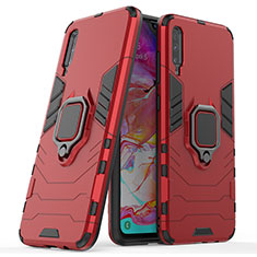 Custodia Silicone e Plastica Opaca Cover con Magnetico Anello Supporto KC2 per Samsung Galaxy A70S Rosso