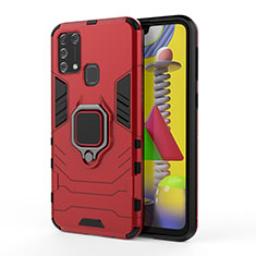 Custodia Silicone e Plastica Opaca Cover con Magnetico Anello Supporto KC2 per Samsung Galaxy M21s Rosso