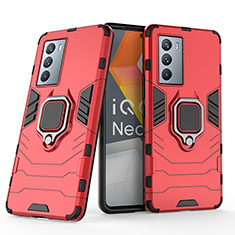 Custodia Silicone e Plastica Opaca Cover con Magnetico Anello Supporto KC2 per Vivo iQOO 9 SE 5G Rosso