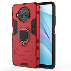 Custodia Silicone e Plastica Opaca Cover con Magnetico Anello Supporto KC2 per Xiaomi Mi 10i 5G Rosso