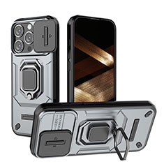 Custodia Silicone e Plastica Opaca Cover con Magnetico Anello Supporto KC3 per Apple iPhone 13 Pro Grigio