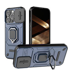 Custodia Silicone e Plastica Opaca Cover con Magnetico Anello Supporto KC3 per Apple iPhone 13 Pro Max Blu