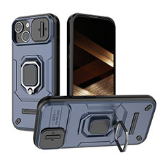 Custodia Silicone e Plastica Opaca Cover con Magnetico Anello Supporto KC3 per Apple iPhone 15 Blu