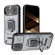 Custodia Silicone e Plastica Opaca Cover con Magnetico Anello Supporto KC3 per Apple iPhone 15 Grigio