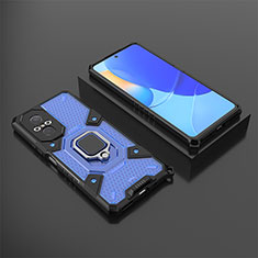 Custodia Silicone e Plastica Opaca Cover con Magnetico Anello Supporto KC3 per Huawei Nova 9 SE Blu