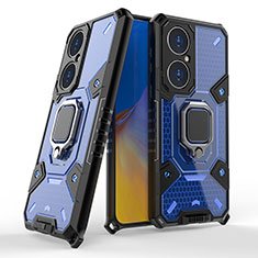 Custodia Silicone e Plastica Opaca Cover con Magnetico Anello Supporto KC3 per Huawei P50 Pro Blu