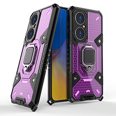 Custodia Silicone e Plastica Opaca Cover con Magnetico Anello Supporto KC3 per Huawei P50 Viola