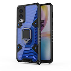 Custodia Silicone e Plastica Opaca Cover con Magnetico Anello Supporto KC3 per OnePlus Nord 2 5G Blu