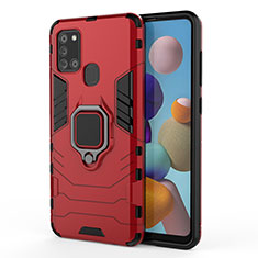 Custodia Silicone e Plastica Opaca Cover con Magnetico Anello Supporto KC3 per Samsung Galaxy A21s Rosso