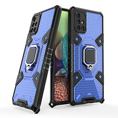 Custodia Silicone e Plastica Opaca Cover con Magnetico Anello Supporto KC3 per Samsung Galaxy A71 4G A715 Blu