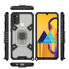 Custodia Silicone e Plastica Opaca Cover con Magnetico Anello Supporto KC3 per Samsung Galaxy M21 Nero