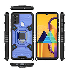 Custodia Silicone e Plastica Opaca Cover con Magnetico Anello Supporto KC3 per Samsung Galaxy M30s Blu