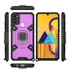 Custodia Silicone e Plastica Opaca Cover con Magnetico Anello Supporto KC3 per Samsung Galaxy M30s Viola