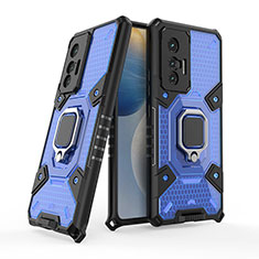 Custodia Silicone e Plastica Opaca Cover con Magnetico Anello Supporto KC3 per Vivo X70 5G Blu