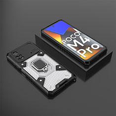 Custodia Silicone e Plastica Opaca Cover con Magnetico Anello Supporto KC3 per Xiaomi Poco M4 Pro 4G Bianco