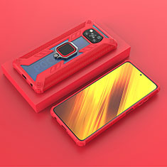 Custodia Silicone e Plastica Opaca Cover con Magnetico Anello Supporto KC3 per Xiaomi Poco X3 NFC Rosso