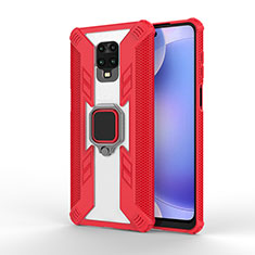 Custodia Silicone e Plastica Opaca Cover con Magnetico Anello Supporto KC3 per Xiaomi Redmi Note 9 Pro Rosso