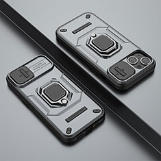 Custodia Silicone e Plastica Opaca Cover con Magnetico Anello Supporto KC4 per Apple iPhone 13 Grigio