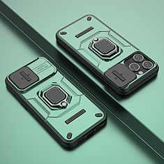 Custodia Silicone e Plastica Opaca Cover con Magnetico Anello Supporto KC4 per Apple iPhone 13 Pro Verde