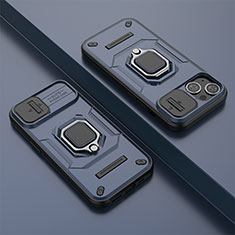 Custodia Silicone e Plastica Opaca Cover con Magnetico Anello Supporto KC4 per Apple iPhone 14 Plus Blu