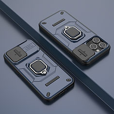 Custodia Silicone e Plastica Opaca Cover con Magnetico Anello Supporto KC4 per Apple iPhone 14 Pro Max Blu