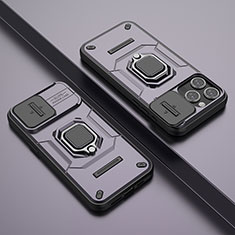 Custodia Silicone e Plastica Opaca Cover con Magnetico Anello Supporto KC4 per Apple iPhone 14 Pro Max Viola