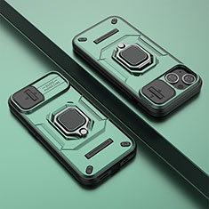 Custodia Silicone e Plastica Opaca Cover con Magnetico Anello Supporto KC4 per Apple iPhone 15 Plus Verde
