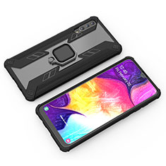 Custodia Silicone e Plastica Opaca Cover con Magnetico Anello Supporto KC4 per Samsung Galaxy A50 Nero