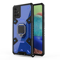 Custodia Silicone e Plastica Opaca Cover con Magnetico Anello Supporto KC4 per Samsung Galaxy A71 4G A715 Blu