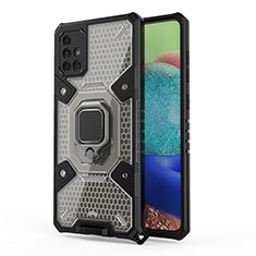 Custodia Silicone e Plastica Opaca Cover con Magnetico Anello Supporto KC4 per Samsung Galaxy A71 4G A715 Nero