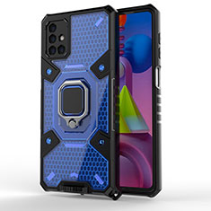 Custodia Silicone e Plastica Opaca Cover con Magnetico Anello Supporto KC4 per Samsung Galaxy M51 Blu
