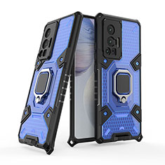 Custodia Silicone e Plastica Opaca Cover con Magnetico Anello Supporto KC4 per Vivo X70 Pro 5G Blu