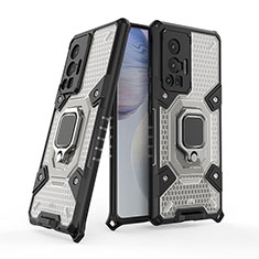 Custodia Silicone e Plastica Opaca Cover con Magnetico Anello Supporto KC4 per Vivo X70 Pro 5G Nero