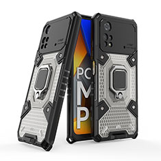 Custodia Silicone e Plastica Opaca Cover con Magnetico Anello Supporto KC4 per Xiaomi Poco M4 Pro 4G Nero