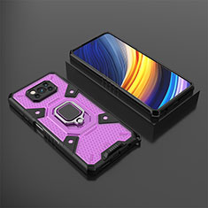 Custodia Silicone e Plastica Opaca Cover con Magnetico Anello Supporto KC4 per Xiaomi Poco X3 NFC Viola