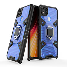 Custodia Silicone e Plastica Opaca Cover con Magnetico Anello Supporto KC4 per Xiaomi Redmi 9C Blu