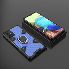 Custodia Silicone e Plastica Opaca Cover con Magnetico Anello Supporto KC5 per Samsung Galaxy A71 4G A715 Blu
