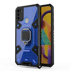 Custodia Silicone e Plastica Opaca Cover con Magnetico Anello Supporto KC5 per Samsung Galaxy M30s Blu