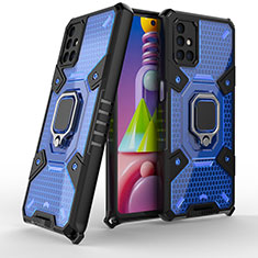 Custodia Silicone e Plastica Opaca Cover con Magnetico Anello Supporto KC5 per Samsung Galaxy M51 Blu