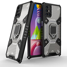 Custodia Silicone e Plastica Opaca Cover con Magnetico Anello Supporto KC5 per Samsung Galaxy M51 Nero