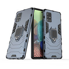 Custodia Silicone e Plastica Opaca Cover con Magnetico Anello Supporto KC6 per Samsung Galaxy A71 4G A715 Blu