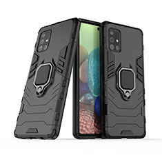 Custodia Silicone e Plastica Opaca Cover con Magnetico Anello Supporto KC6 per Samsung Galaxy A71 4G A715 Nero