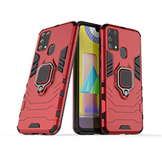 Custodia Silicone e Plastica Opaca Cover con Magnetico Anello Supporto KC6 per Samsung Galaxy M21s Rosso