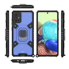 Custodia Silicone e Plastica Opaca Cover con Magnetico Anello Supporto KC7 per Samsung Galaxy A71 4G A715 Blu