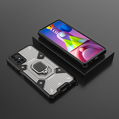 Custodia Silicone e Plastica Opaca Cover con Magnetico Anello Supporto KC7 per Samsung Galaxy M51 Nero