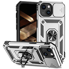 Custodia Silicone e Plastica Opaca Cover con Magnetico Anello Supporto MQ1 per Apple iPhone 13 Argento